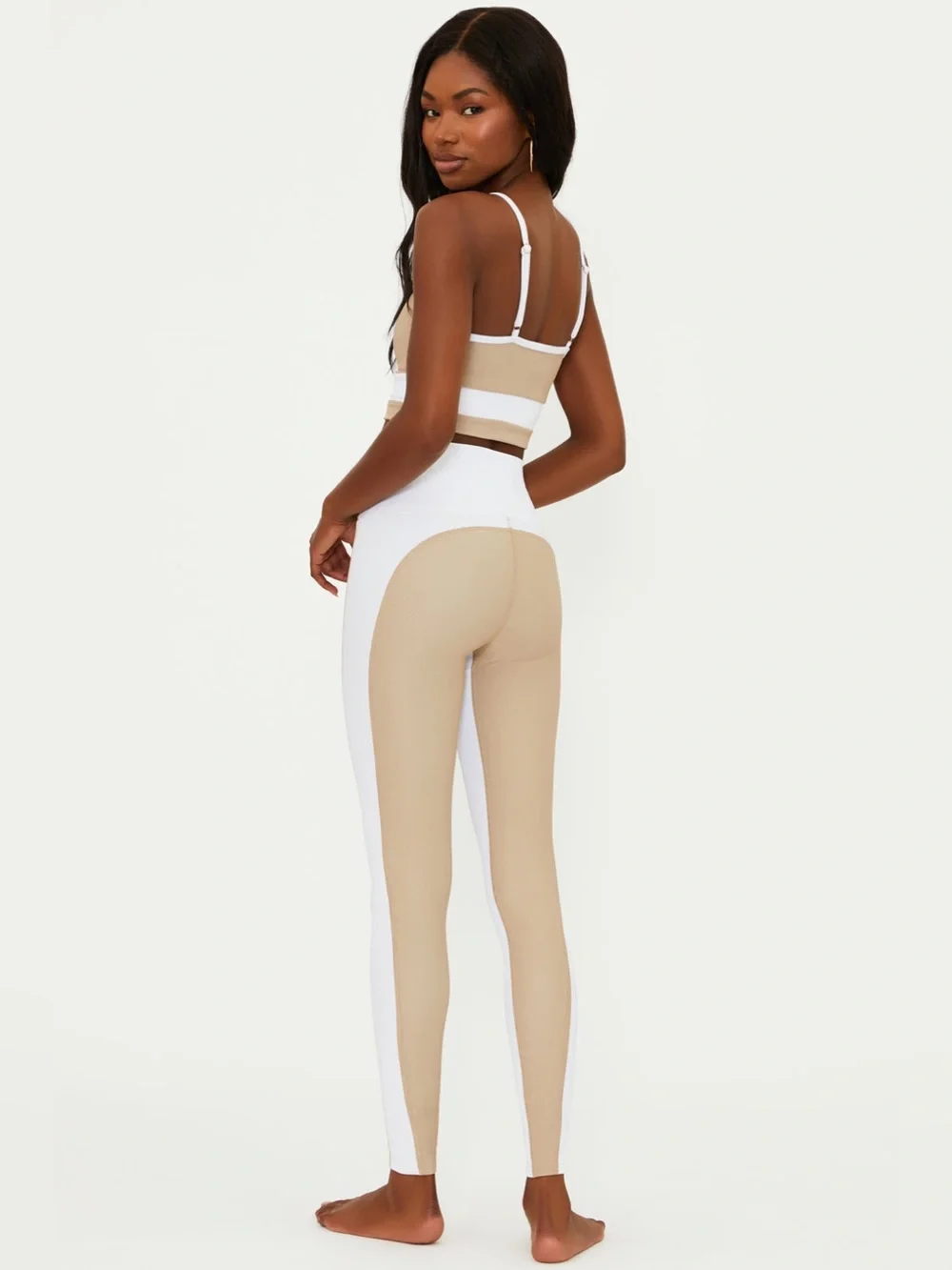 Beach Riot Beige and White Colorblock Sports Bra & Leggings